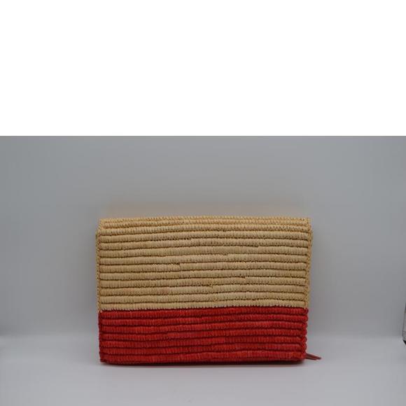 Balenciaga Bag Clutch Raffia Red Natural Straw - Picture 1 of 5